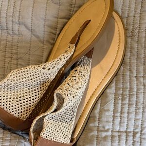 Lucky Brand Tan and Cream Crochet Sandals